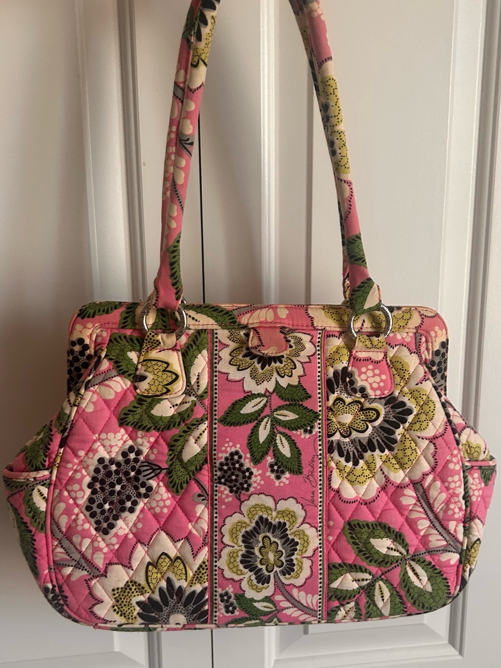 Vera Bradley Pink  and green Floral Quilted Tote with Green and Cream Accents